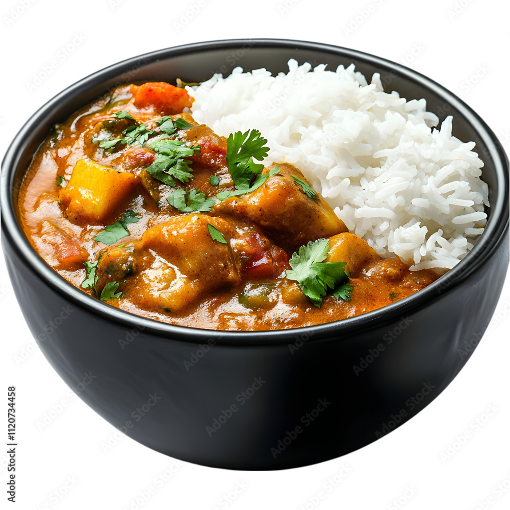 Curry with rice isolated on white and transparent background. PNG cutout.
Curry with rice isolated on white and transparent background. PNG cutout.