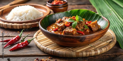 Traditional Javanese dish made with cowhide in spicy sambal sauce, Javanese cuisine, Indonesian food, spicy, krecek, traditional photo