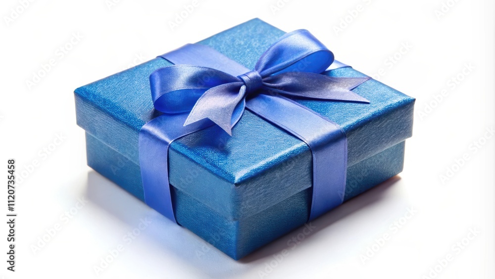Blue gift box isolated on white background, rendering, present, surprise, celebration, birthday, holiday, ribbon, bow Blue gift box isolated on white background, rendering, present, surprise, celebration, birthday, holiday, ribbon, bow