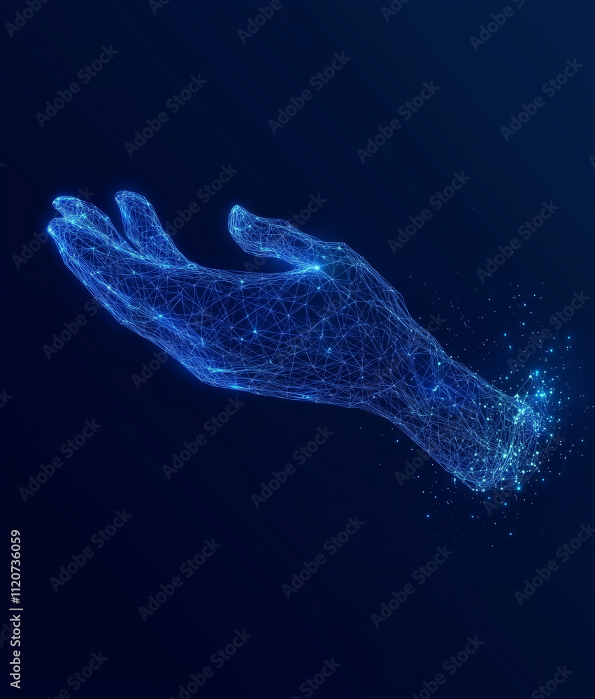 Abstract low-poly wireframe vector concept of a handshake on a blue background, a symbol of business success and collaboration Abstract low-poly wireframe vector concept of a handshake on a blue background, a symbol of business success and collaboration