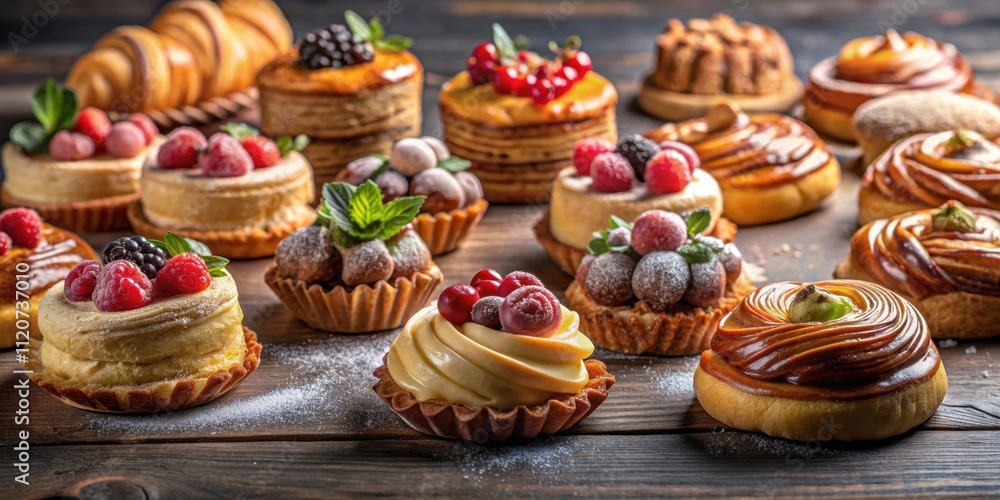 Exquisite and mouth-watering pastries sitting on a table , delicious, sweet, bakery, gourmet Exquisite and mouth-watering pastries sitting on a table , delicious, sweet, bakery, gourmet