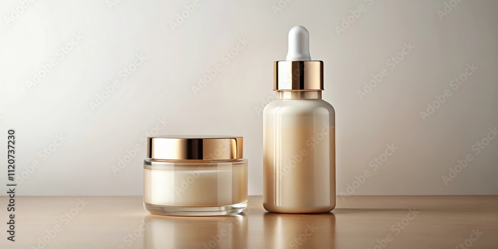 Mock-up dropper bottle and cream jar for skincare product packaging design, skincare, product, packaging, design, beauty Mock-up dropper bottle and cream jar for skincare product packaging design, skincare, product, packaging, design, beauty