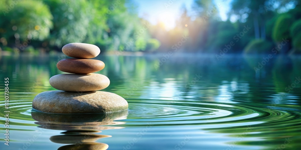 Calm meditation scene featuring water and vertical rock stones , relaxation, peaceful, zen, serenity, tranquil Calm meditation scene featuring water and vertical rock stones , relaxation, peaceful, zen, serenity, tranquil