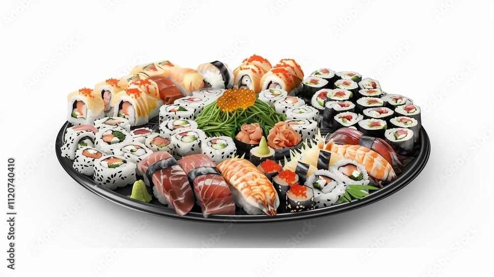 Lifelike photo of a sushi platter with various rolls and sashimi
Lifelike photo of a sushi platter with various rolls and sashimi