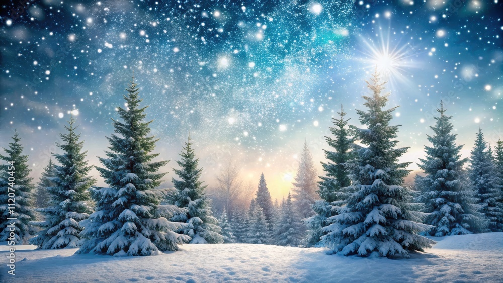 Sparkling winter scene with snow falling gently over evergreen trees, winter, snow, scene, sparkling, evergreen, trees, nature Sparkling winter scene with snow falling gently over evergreen trees, winter, snow, scene, sparkling, evergreen, trees, nature