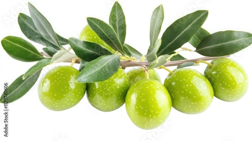 Wallpaper Mural Fresh green olives on the branch with leaves isolated on white background. Torontodigital.ca