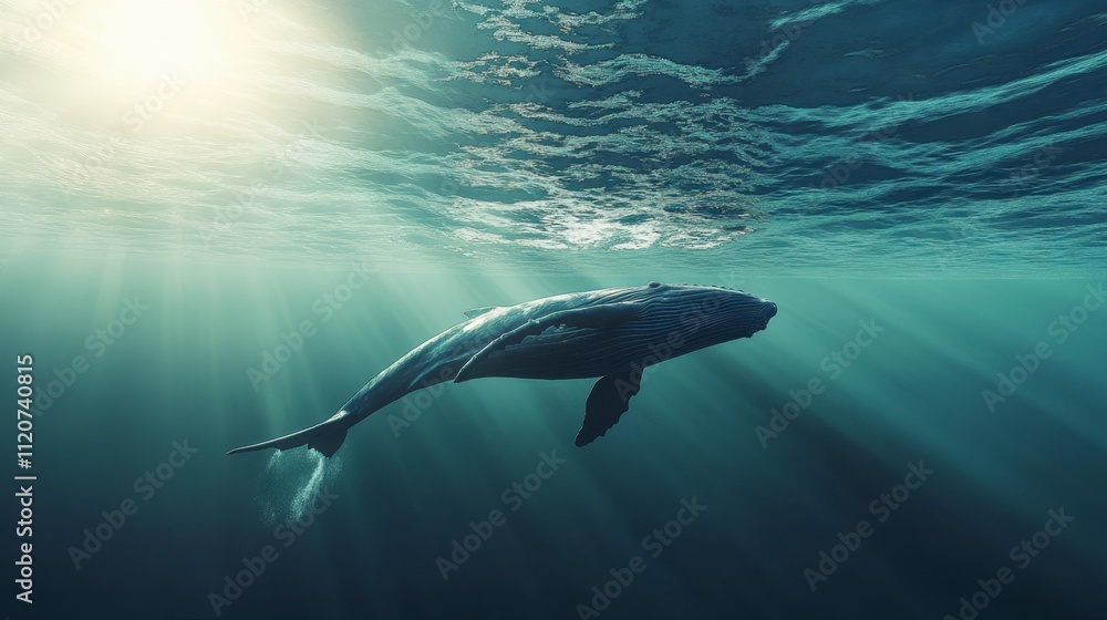 Majestic Humpback Whale Underwater Sunlight Majestic Humpback Whale Underwater Sunlight