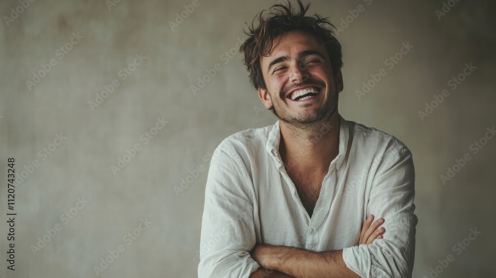Obraz premium Happy Man Portrait, Laughing Handsome Male Model