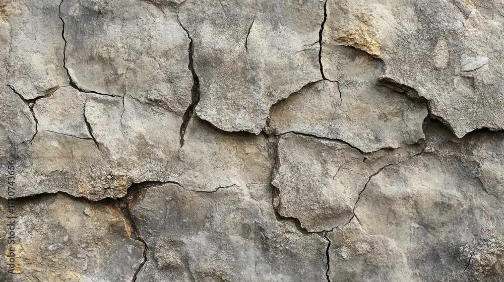 Fototapeta premium A close-up of a cracked stone wall, showcasing natural textures and patterns.