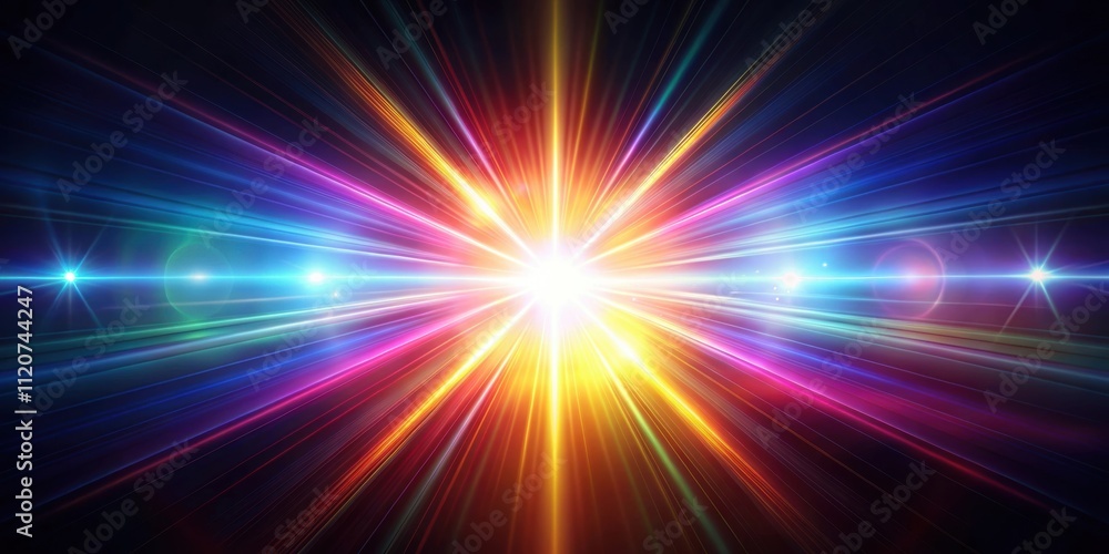 Abstract lens flare effect with colorful light rays bursting out , lens flare, sunlight, abstract, burst, glare, colorful Abstract lens flare effect with colorful light rays bursting out , lens flare, sunlight, abstract, burst, glare, colorful