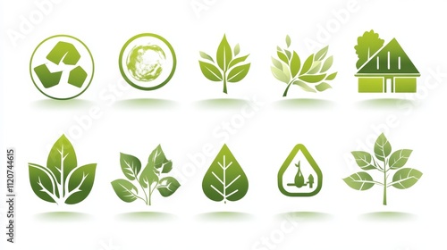 Green leaf icons on a white background photo