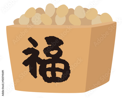 「福」の文字が入った福豆枡のベクターイラスト