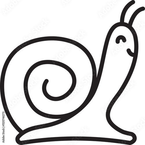 Cute snail single line icon, mollusk escargot black editable stroke, simple vector monochrome pictogram, outline illustration