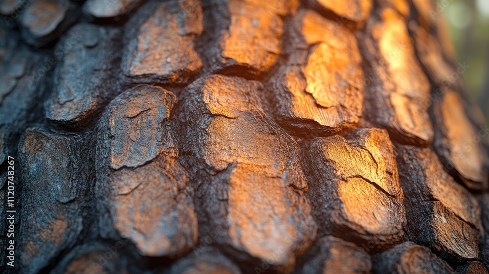 Close-up of textured tree bark illuminated by sunlight. Close-up of textured tree bark illuminated by sunlight.