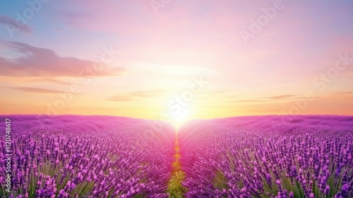 Lavender field sunrise provence landscape photography tranquil environment wide viewpoint nature's beauty photo