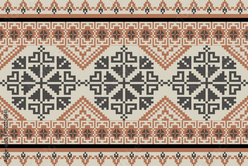 Art Abstract with Pixel Art Designs. Traditional Cross Stitch needlework. Geometric Ethnic Pattern, Embroidery, Textile Ornamental, Fabric, Hand Stitch Pattern, Cultural Stitching Pixel Art
