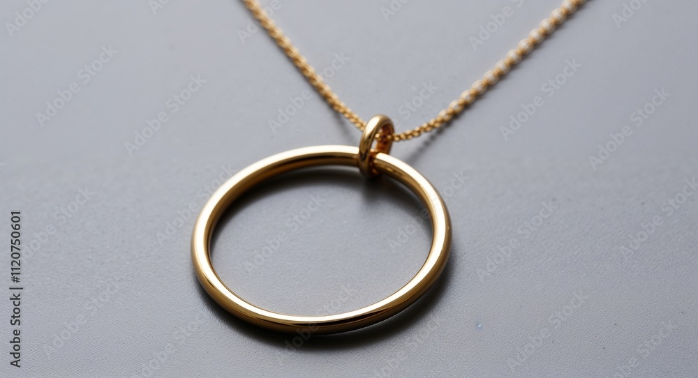 A minimalist circle pendant in polished gold resting perfectly on a slim chain A minimalist circle pendant in polished gold resting perfectly on a slim chain