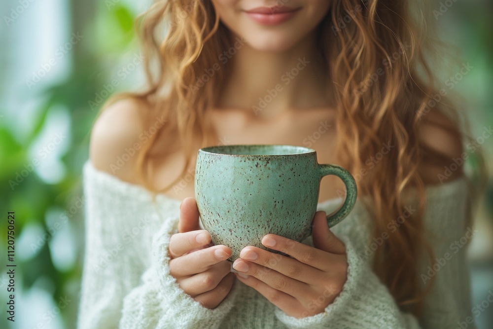 Brazilian woman enjoying coffee at home in cozy kitchen with natural light and warm colors Brazilian woman enjoying coffee at home in cozy kitchen with natural light and warm colors