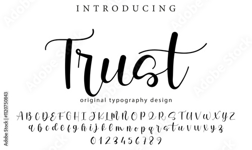 Trust Font Stylish brush painted an uppercase vector letters, alphabet, typeface