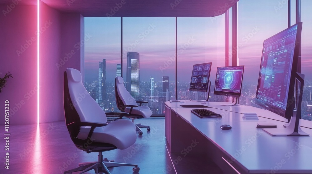 Futuristic Office Space with City View Futuristic Office Space with City View