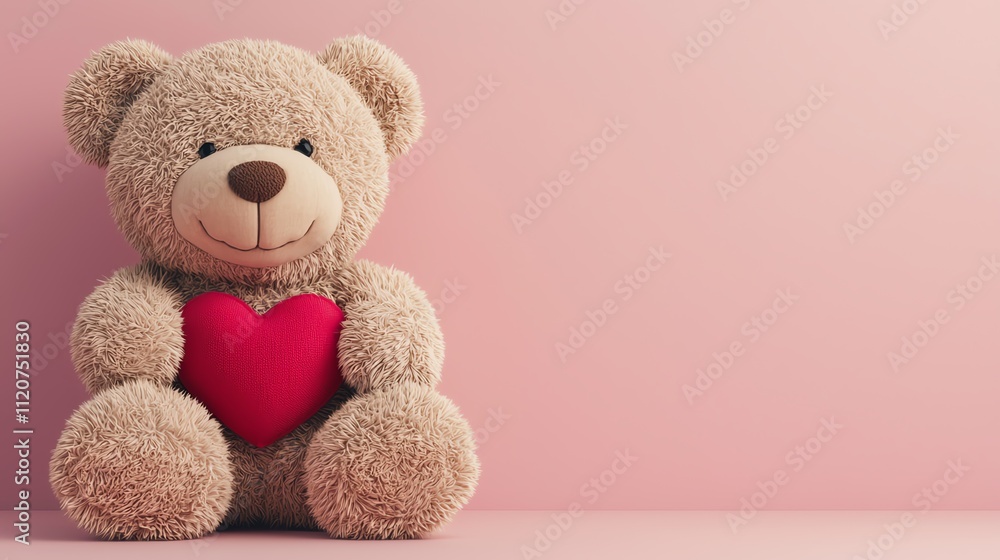 A cute teddy bear with a heart sits against a soft pink background, perfect for expressing love and affection. A cute teddy bear with a heart sits against a soft pink background, perfect for expressing love and affection.