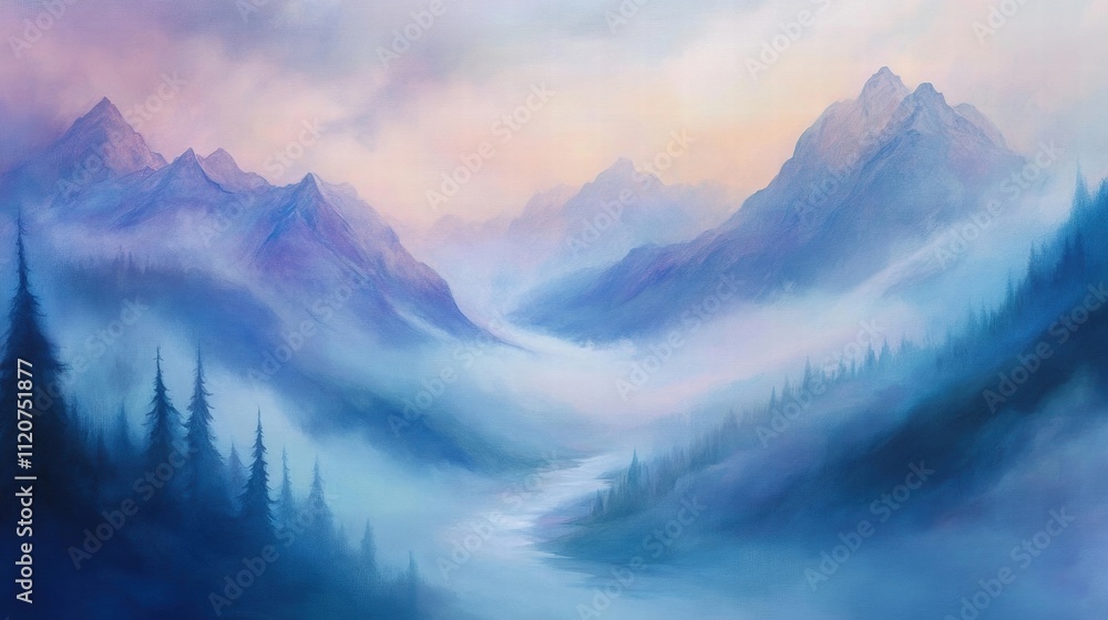 Serene Misty Mountain Valley Landscape Serene Misty Mountain Valley Landscape