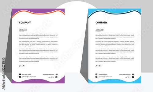 Simple business letterhead design set of two Vector Image. Colorful letterhead design template.