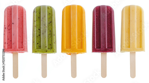 Refreshing popsicle ice cream set, delightful various different top view fruit, cooling cold frozen assortment summer, colorful delicious refreshing, tasty gourmet seasonal.