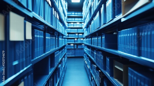 Blue Library Book Shelves Corridor
