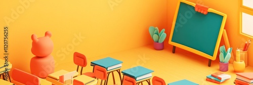 Bright classroom with colorful furniture and decor.