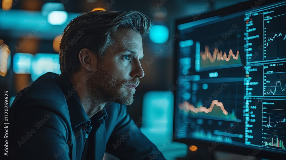 Investor assessing cost of capital with inflation graphs on screen, realistic style, soft lighting, closeup angle, sleek office environment, highresolution financial details Investor assessing cost of capital with inflation graphs on screen, realistic style, soft lighting, closeup angle, sleek office environment, highresolution financial details