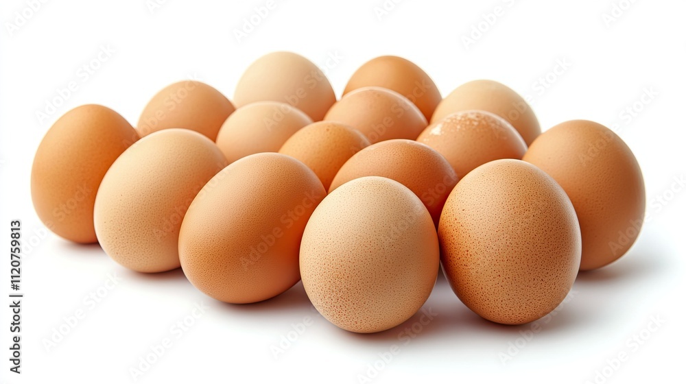 A number of ten-egg chicken eggs, isolated on a white background with full depth of field A number of ten-egg chicken eggs, isolated on a white background with full depth of field