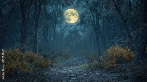 Mystical Moonlit Forest Path