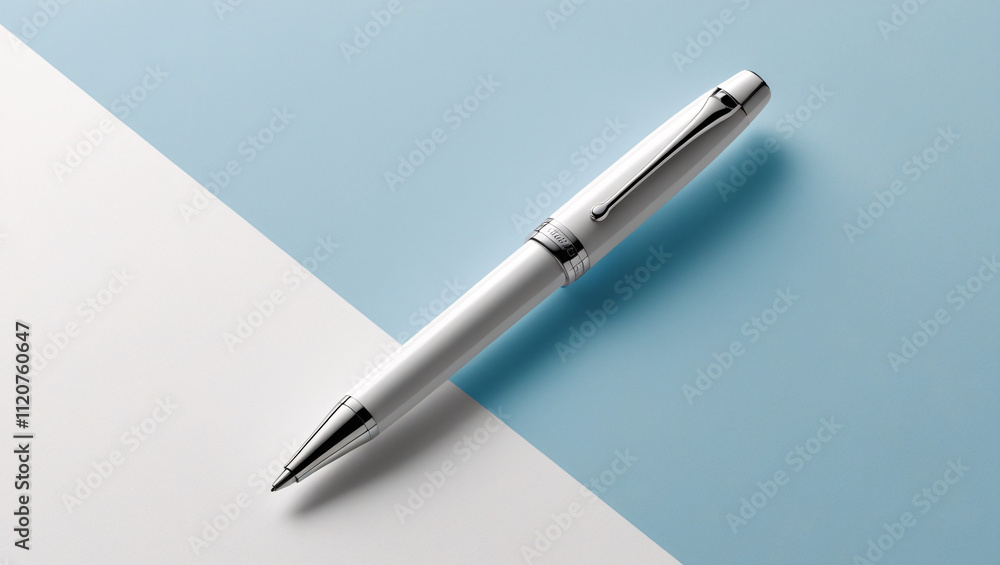 White Ballpoint Pen on a Two-Toned Blue and White Background White Ballpoint Pen on a Two-Toned Blue and White Background