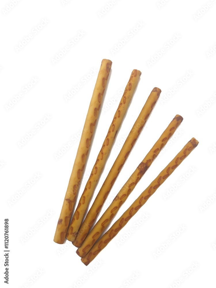 biscuit sticks with sweet chocolate filling on white background biscuit sticks with sweet chocolate filling on white background