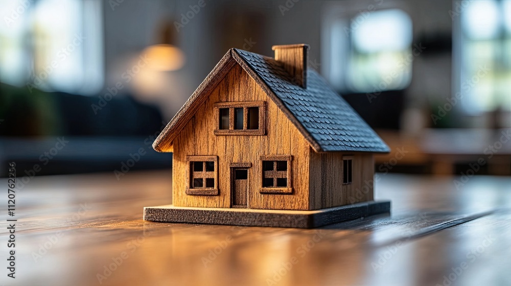 The real estate agency's table featuring a house model The real estate agency's table featuring a house model