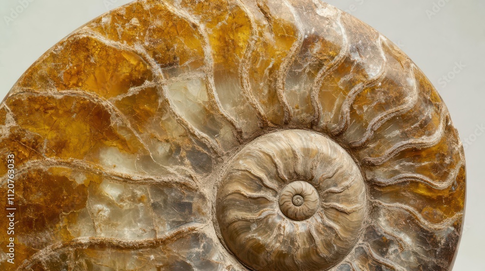 A close-up of a polished ammonite fossil showcasing its intricate spiral patterns. A close-up of a polished ammonite fossil showcasing its intricate spiral patterns.