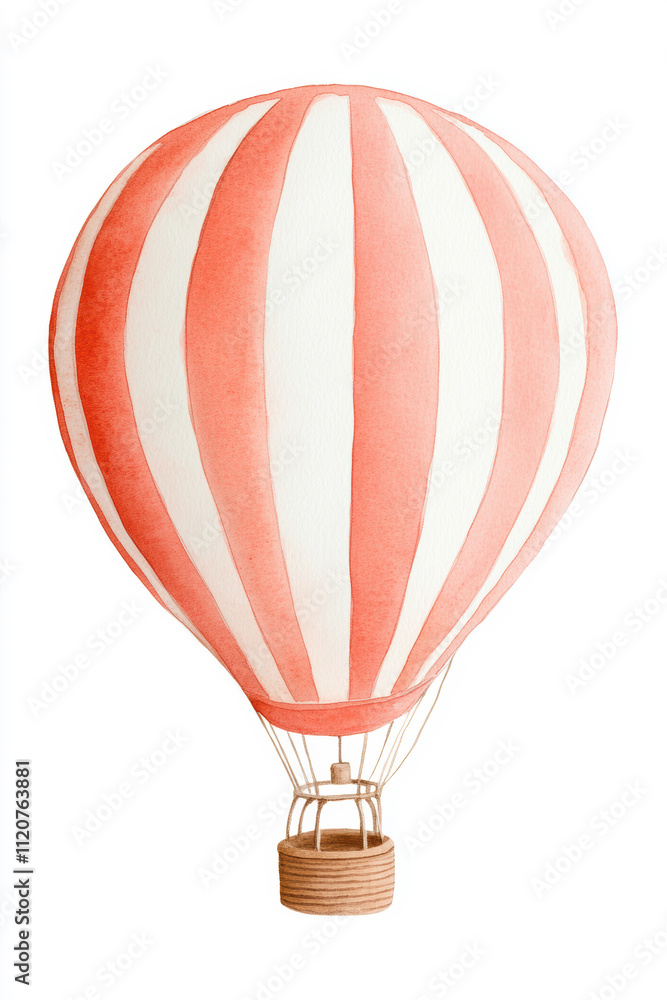Fototapeta premium Watercolor Red and White Striped Hot Air Balloon