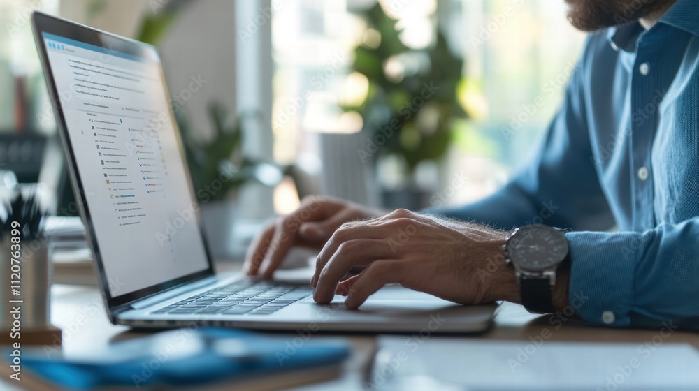 Man Working on Laptop, Checking Emails Man Working on Laptop, Checking Emails