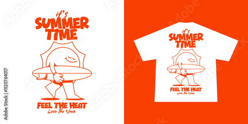 vintage illustration of sun and surf. Can be used as Sticker, posters, prints. Retro cartoon style. Vector illustration