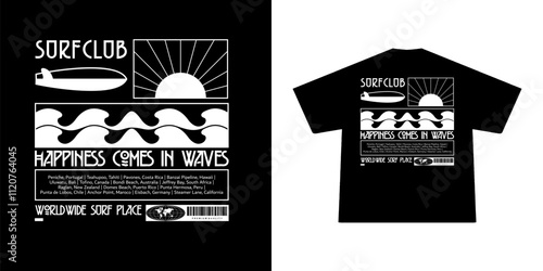 Retro illustration of surf club. Can be used as Sticker, posters, prints. Retro cartoon style. Vector illustration