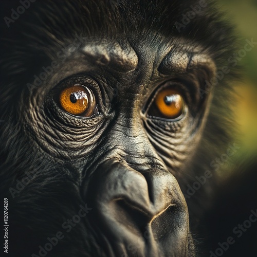 Intense Gaze of a Majestic Gorilla: A Close-Up Portrait photo