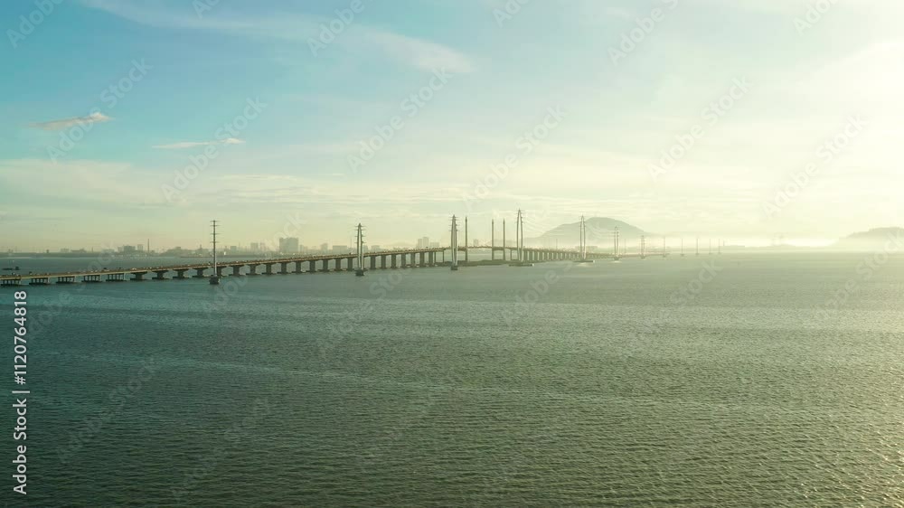 Penang Bridge in the morning aerial view, Penang, Malaysia Penang Bridge in the morning aerial view, Penang, Malaysia
