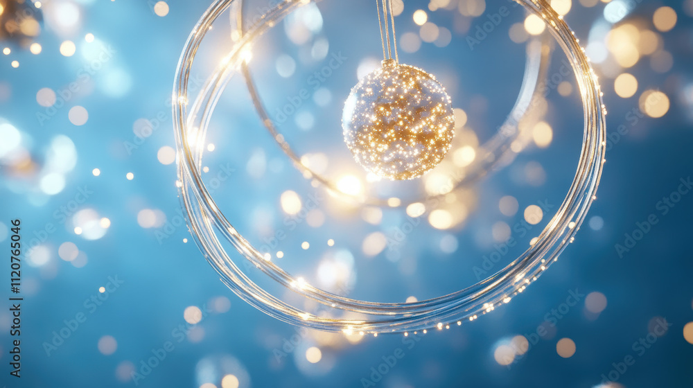 Golden Sparkling Ornament on Blue Background Golden Sparkling Ornament on Blue Background