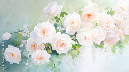 Watercolor Painting of White Roses