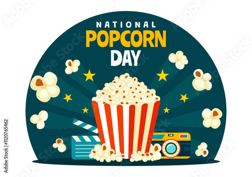 National Popcorn Day Vector Illustration on January 19th Featuring a Big Box of Popcorn for Enjoying Movies in a Flat Style Cartoon Background
