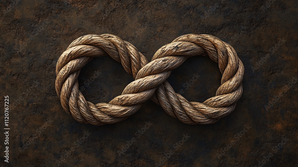 Fototapeta premium Rope knot on a black background. 3d rendering. Computer digital drawing.