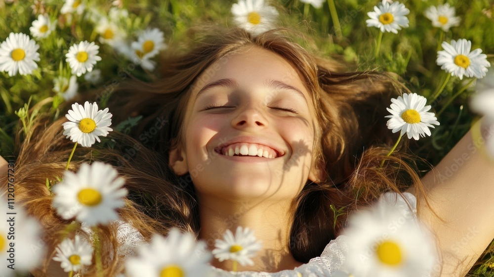Happy Girl in Daisy Field Happy Girl in Daisy Field