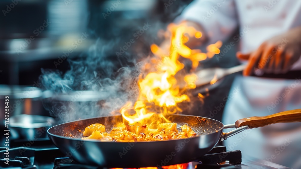 Flambeed Dish Preparation Culinary Masterpiece for Menus Flambeed Dish Preparation Culinary Masterpiece for Menus