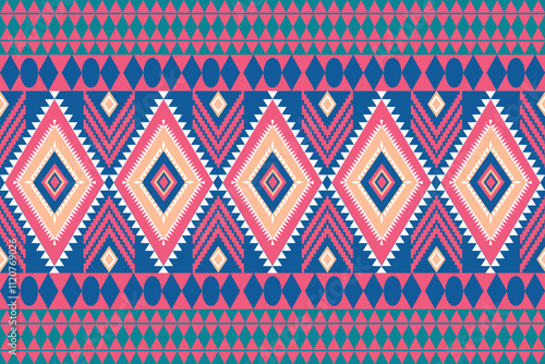 1.	Seamless Ethnic Pattern Texture. Navajo Geometric Print, Rustic Decorative Ornament. Abstract Geometric Pattern. Native American Pattern Ornament for the design of Clothing